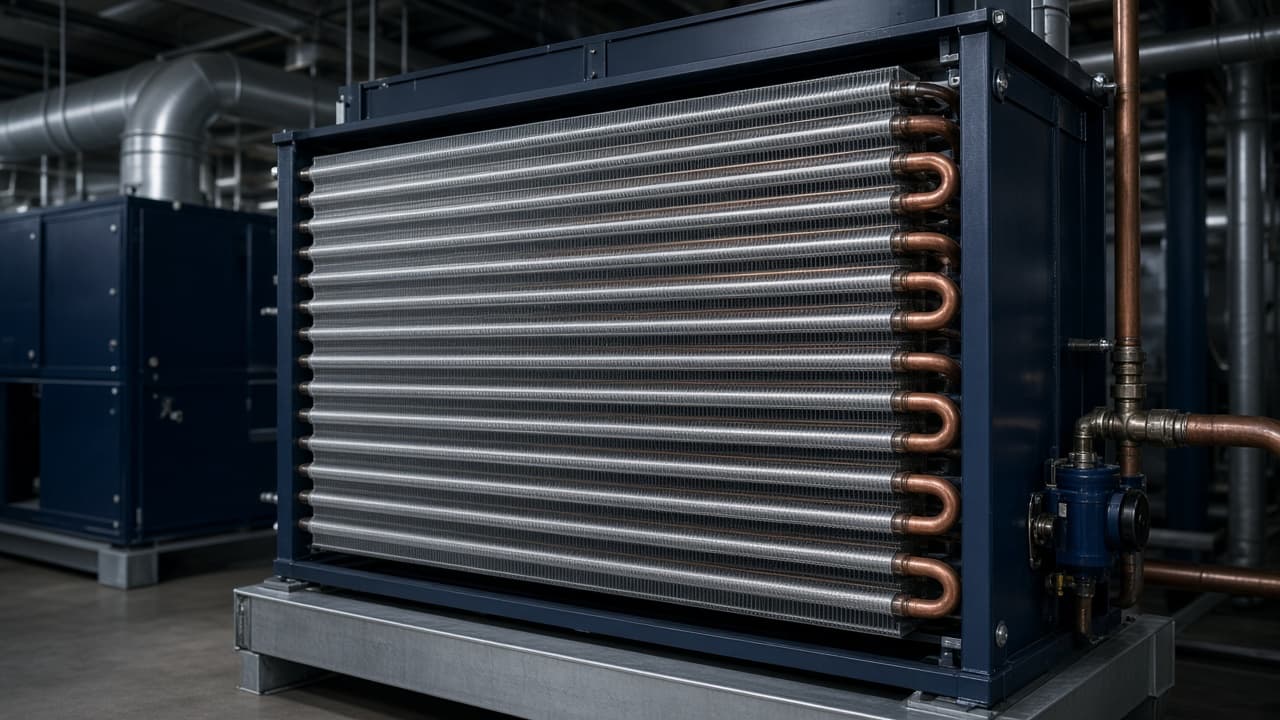 Commercial HVAC coil in a mechanical room — the kind of equipment IAQOps documents